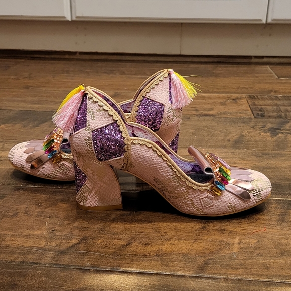 NWT Size 6.5 Irregular Choice Amorgos Pink Rhinestone, Snake Skin Glitter Heels - Picture 3 of 11